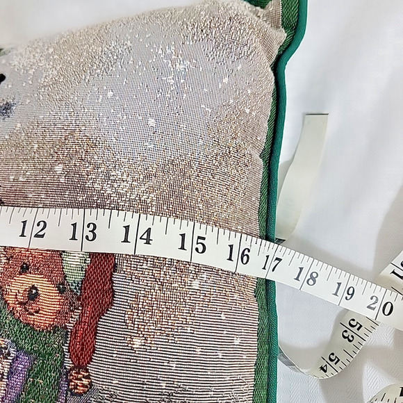 Vintage Riverdale Tapestry Throw Pillow Christmas Snowman Teddy Bears 16x16 - Picture 6 of 7